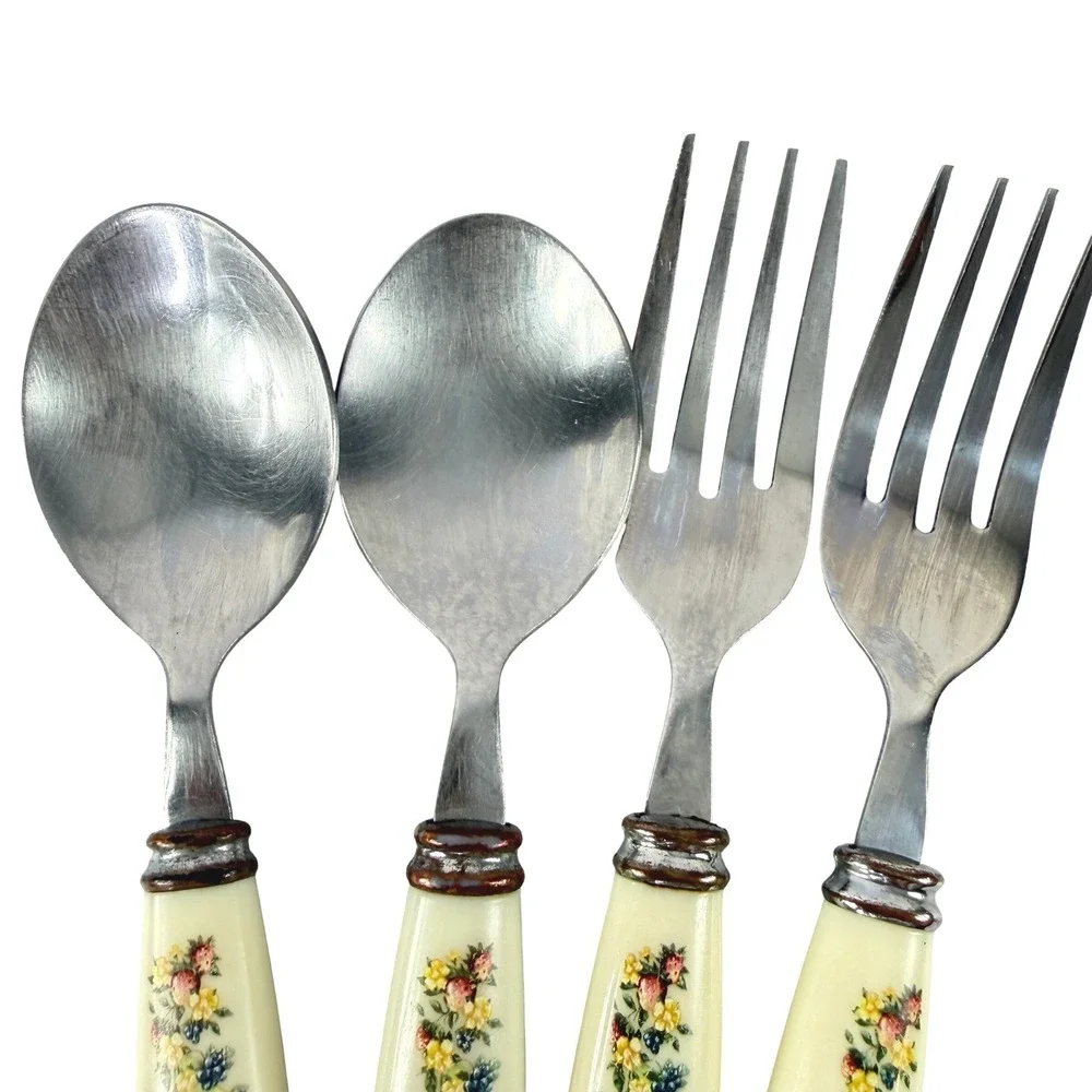 Vintage Flatware Fruit Pattern‎ Set of 4 Forks Spoons Cream Cutlery Cottagecore